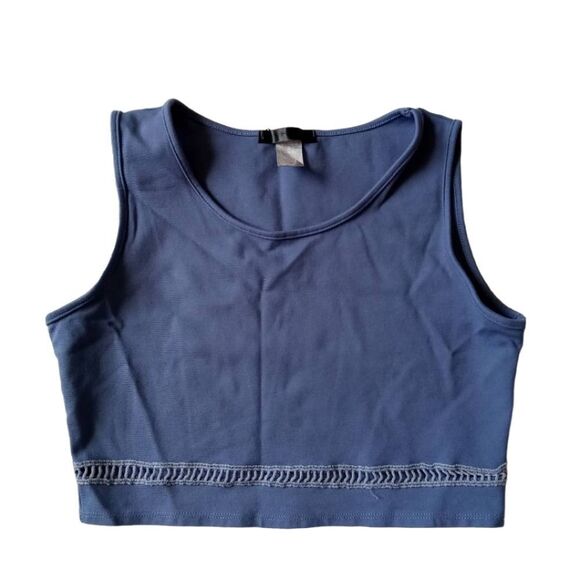 Blue Sleeveless Embroidered Cutout Design Stretchy Cropped Top Women's X-Large - Picture 1 of 12
